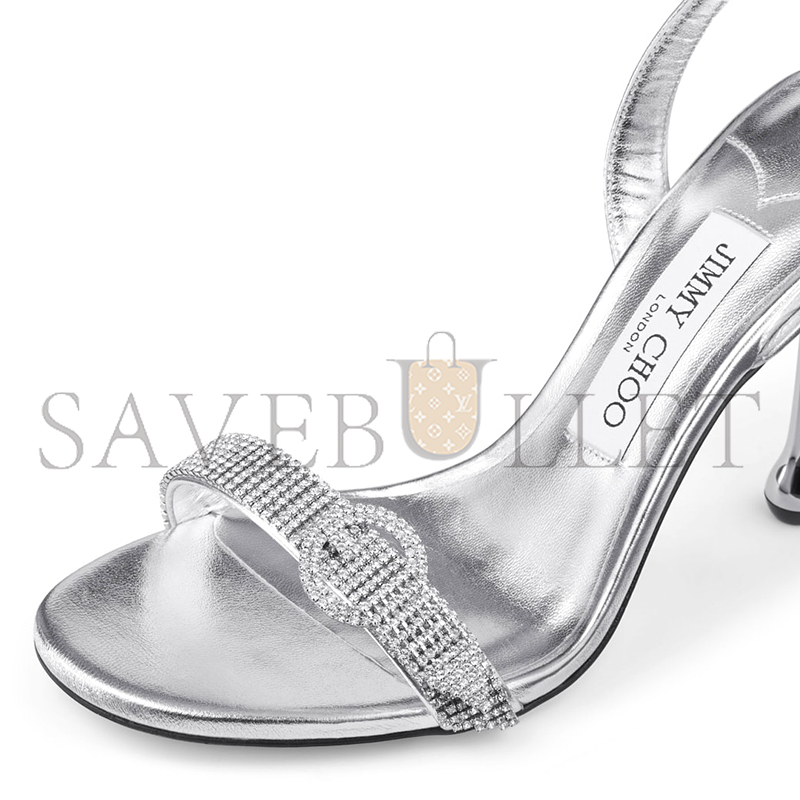 Ji*y Ch* tabatha 95 silver metallic nappa leather sandals tabatha95ecm